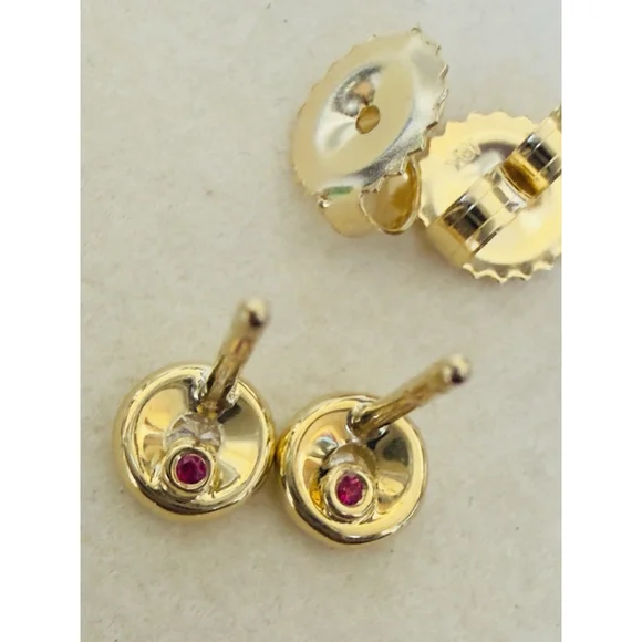 Roberto Coin Rubi & 0.08ctw Diamond Bezel 18k Yellow Gold Stud Earrings - Picture 10 of 15